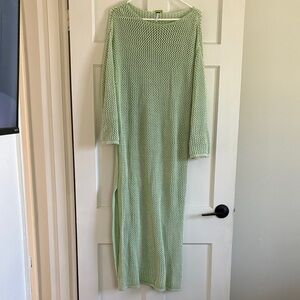 Light Sage Mesh Knit Maxi Dress with Long Sleeves